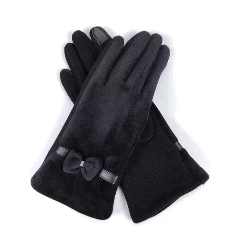 Women's Soft Velvet Touchscreen Gloves with Bow – view 1