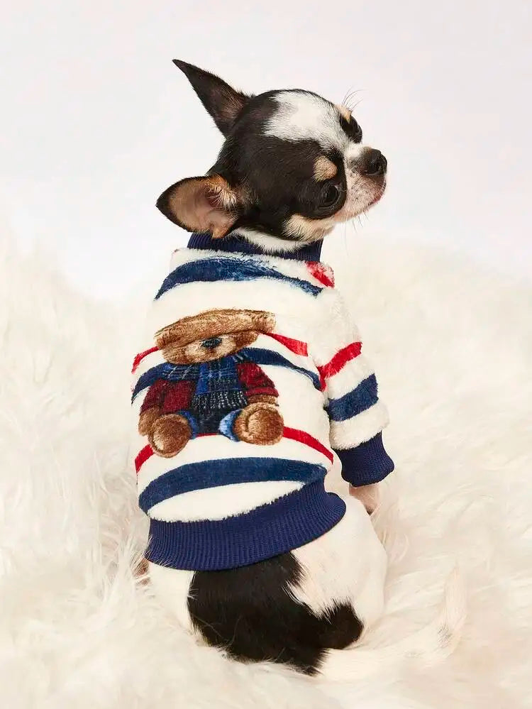 Striped Teddy Bear Fleece Dog Jumper – view 1