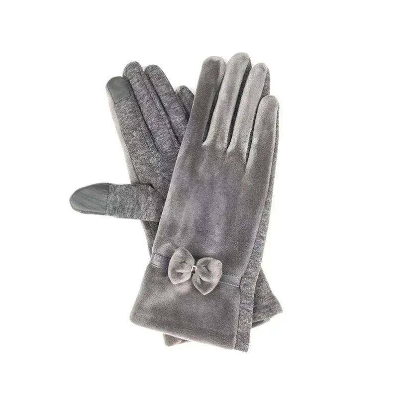 Women's Soft Velvet Touchscreen Gloves with Bow – view 4