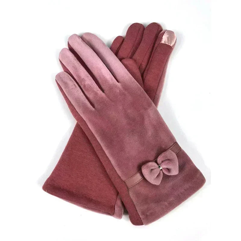 Women's Soft Velvet Touchscreen Gloves with Bow – view 3
