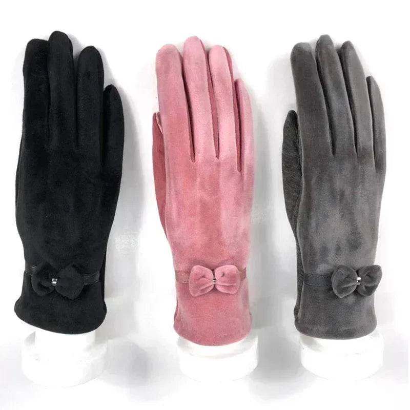 Women's Soft Velvet Touchscreen Gloves with Bow – view 2