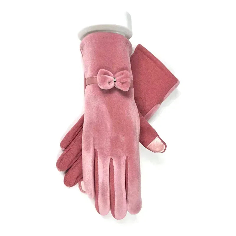 Women's Soft Velvet Touchscreen Gloves with Bow – view 5