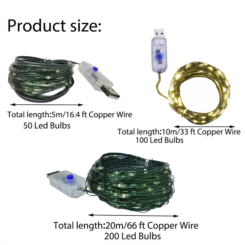 USB Copper Wire Fairy Lights – Warm Glow String Lights – view 3