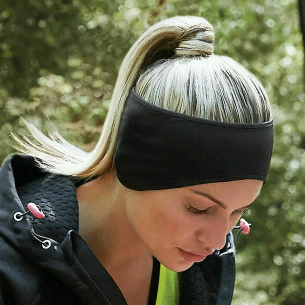 Fleece Ear Warmer Headband with Ponytail Gap – view 2
