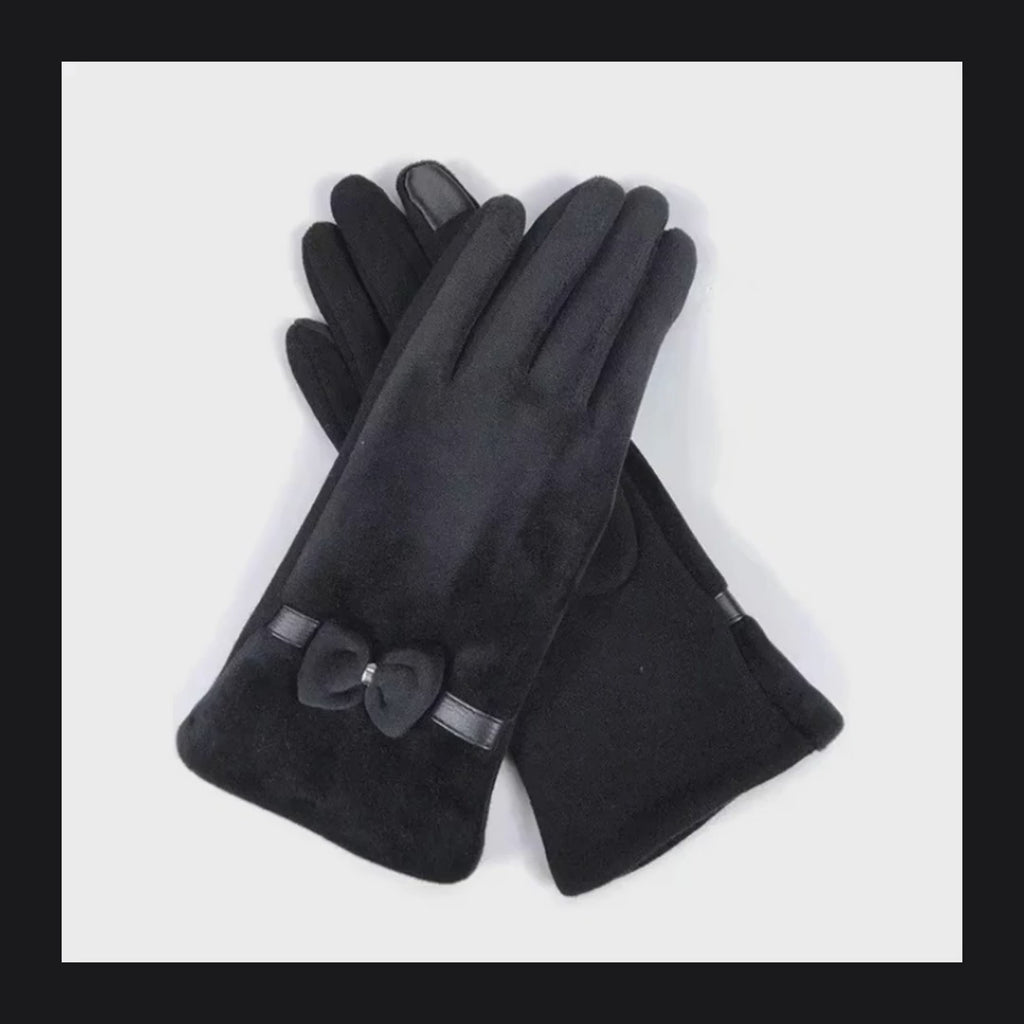 Women's Soft Velvet Touchscreen Gloves with Bow