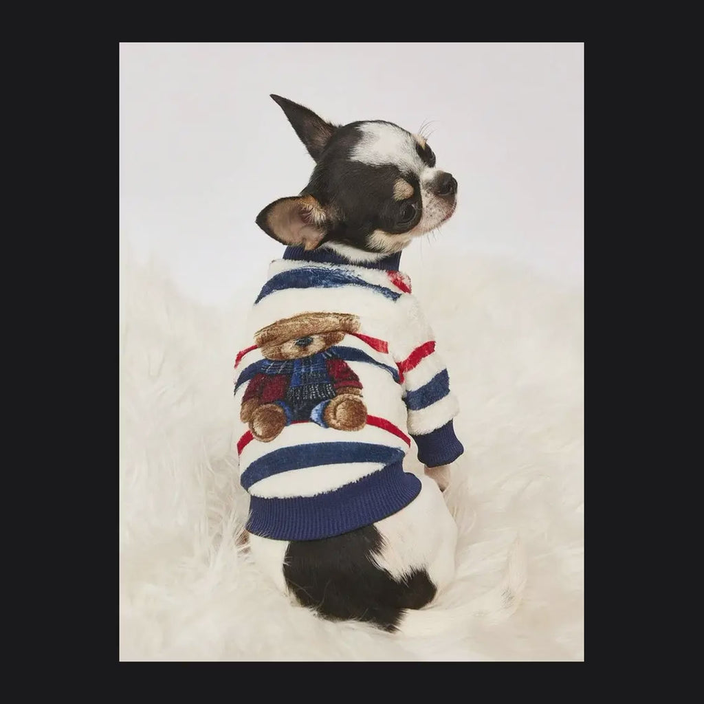 Striped Teddy Bear Fleece Dog Jumper